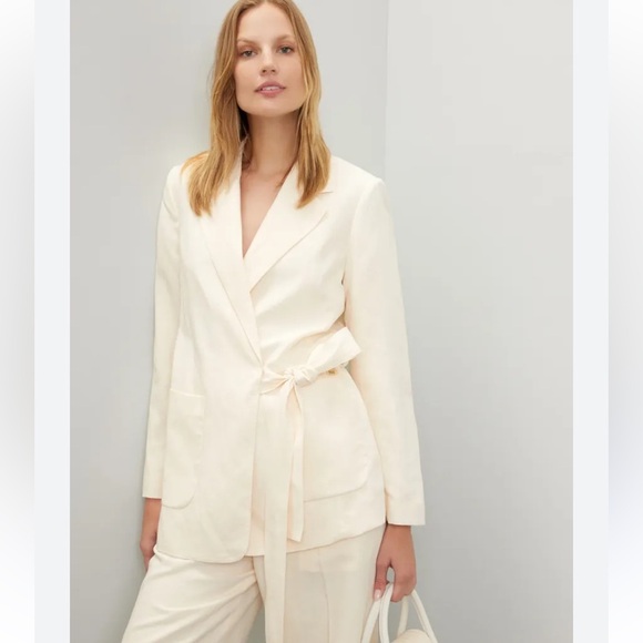 Scotch & Soda Linen Blend Wrap Blazer Off-White - Picture 1 of 6